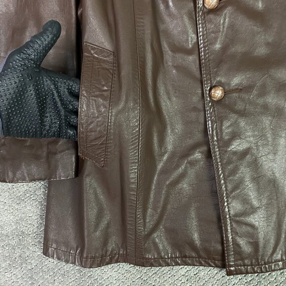 Vintage 70s Sears Leather Jacket Men's 44 Brown Fight Club Overcoat Top Coat - Picture 3 of 14